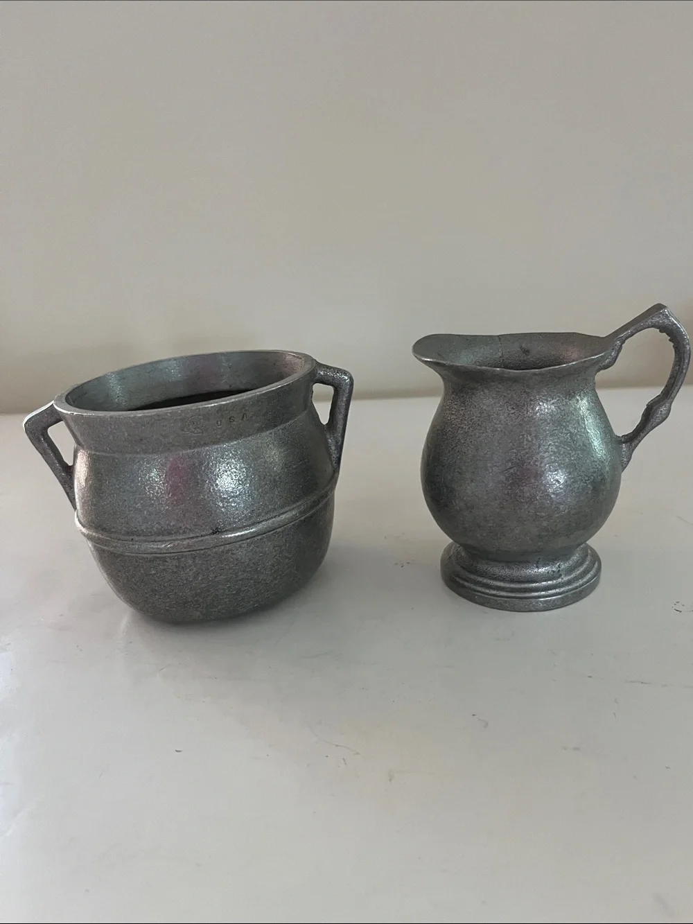 Pewter Creamer and Sugar Bowl - Metallic Gray